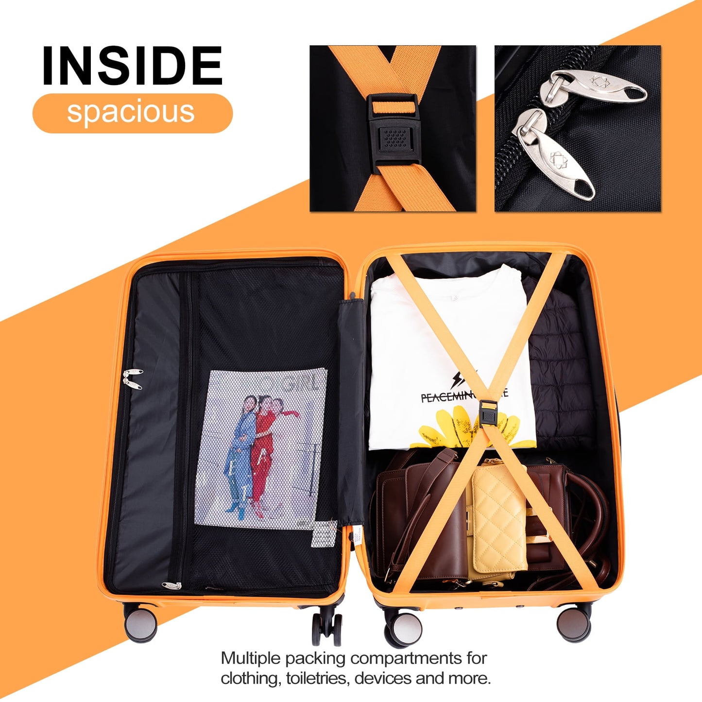 Travelhouse 3 Piece Hardside Luggage Set Hardshell Lightweight Suitcase with TSA Lock Spinner Wheels 3 .(Orange)