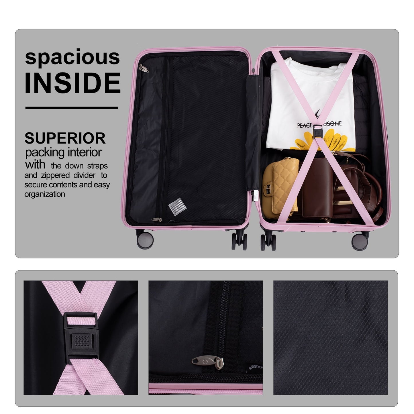 Travelhouse 3 Piece Hardside Luggage Set Hardshell Lightweight Suitcase with TSA Lock Spinner Wheels 3 .(Orange)