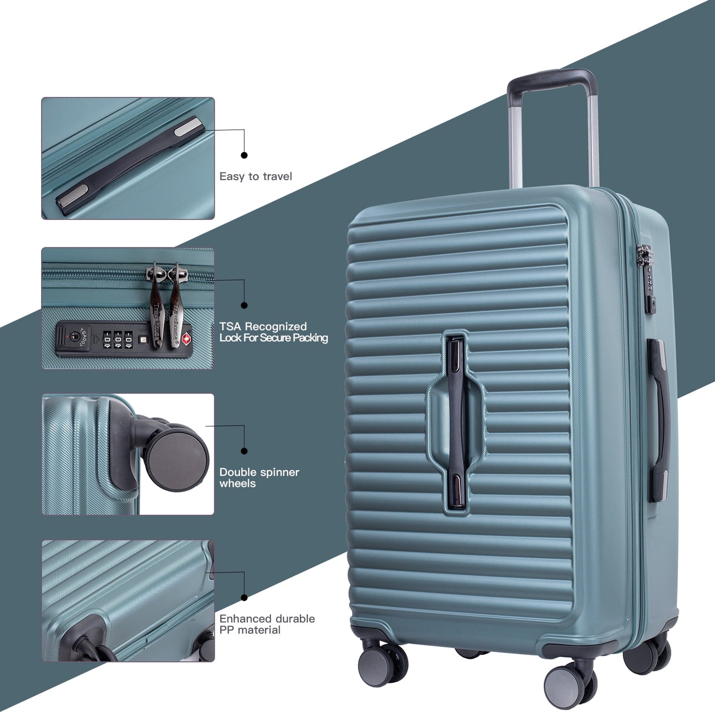 Travelhouse 3 Piece Hardside Luggage Set Hardshell Lightweight Suitcase with TSA Lock Spinner Wheels 3 .(Orange)