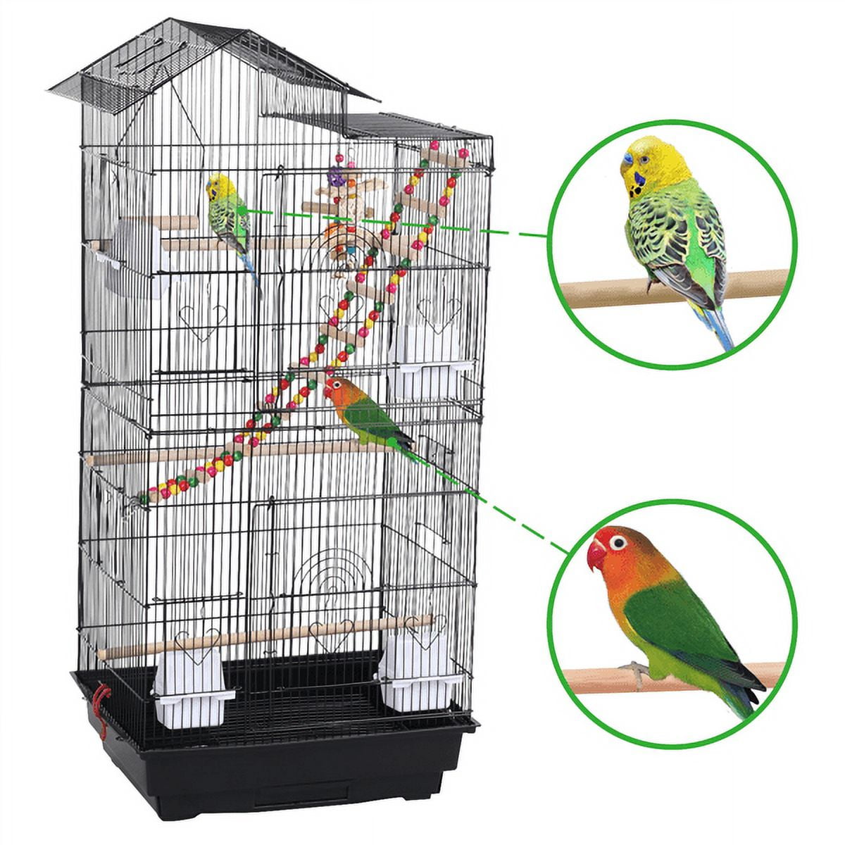 SmileMart 39" Metal Bird Cage with Perches and Toys, Black