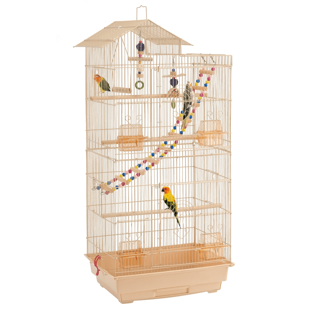 SmileMart 39" Metal Bird Cage with Perches and Toys, Black