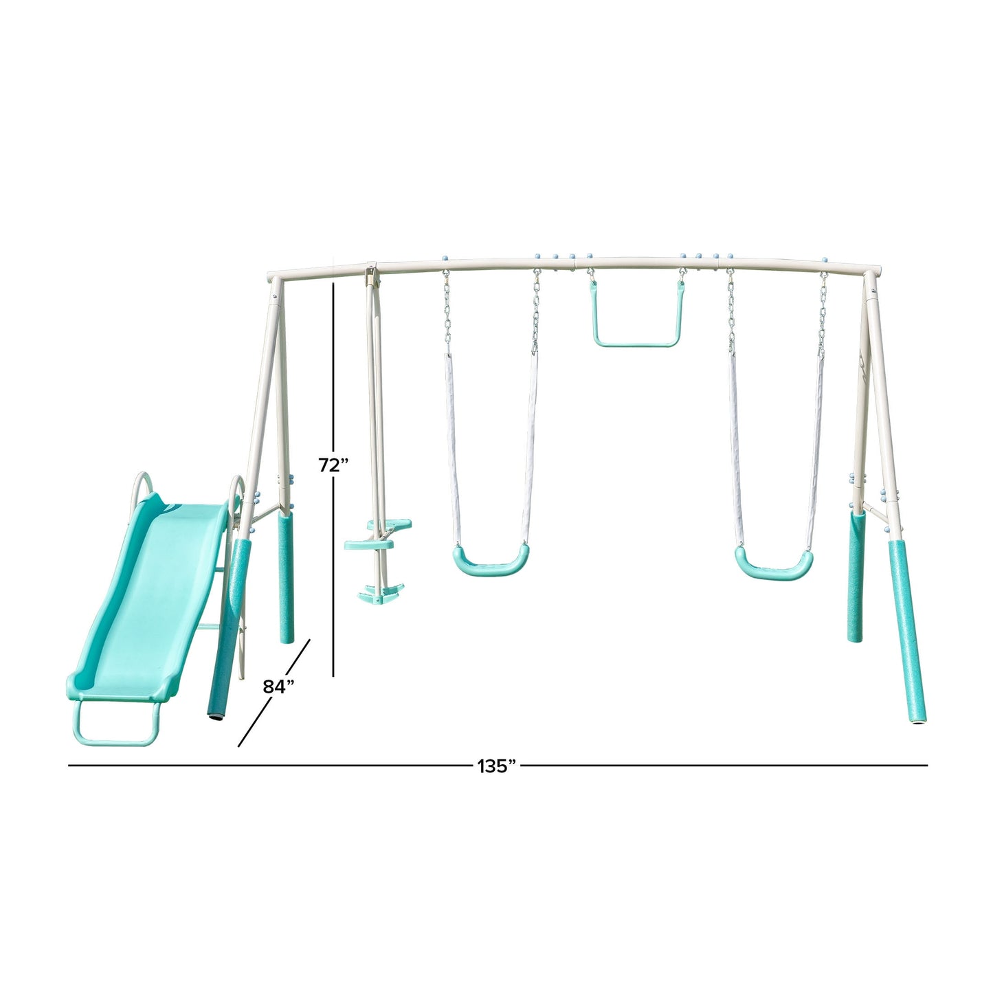 Sportspower Arcadia Metal Swing Set with Trapeze, 2 Person Glider Swing, and Lifetime Warranty on Blow Molded Slide