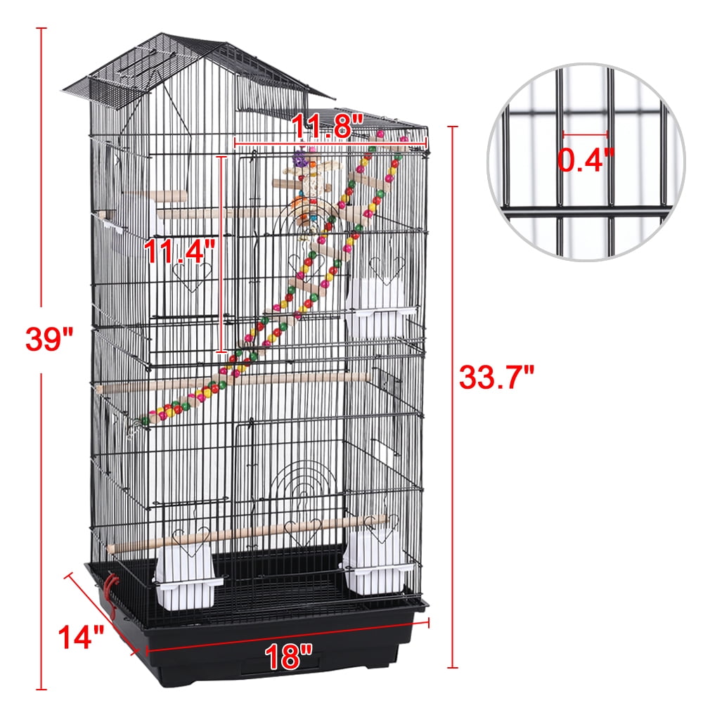 SmileMart 39" Metal Bird Cage with Perches and Toys, Black