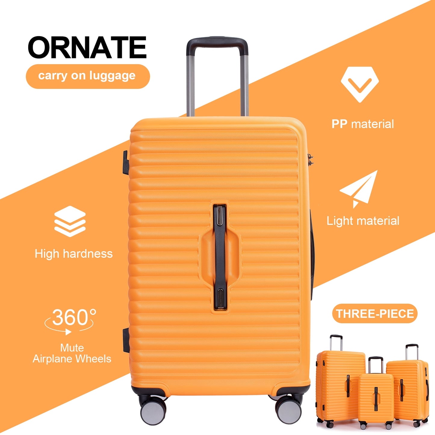Travelhouse 3 Piece Hardside Luggage Set Hardshell Lightweight Suitcase with TSA Lock Spinner Wheels 3 .(Orange)