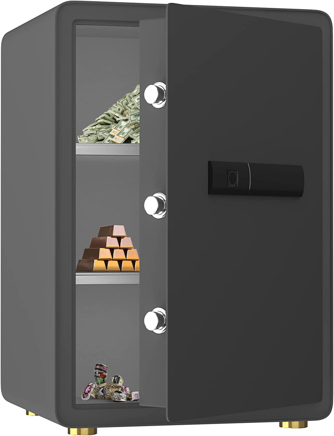 Reliancer Biometric Safe Box - 2.7 Cubic Feet Auto-Open Fingerprint Safe with 2Removable Shelf, Sensor Light,Full Felt Lining - Q345 Alloy Steel Home Safe - Luxury Cabinet Safe for Home Office Storage