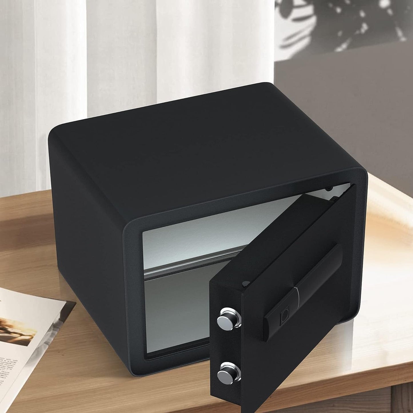 Reliancer Biometric Safe Box - 2.7 Cubic Feet Auto-Open Fingerprint Safe with 2Removable Shelf, Sensor Light,Full Felt Lining - Q345 Alloy Steel Home Safe - Luxury Cabinet Safe for Home Office Storage