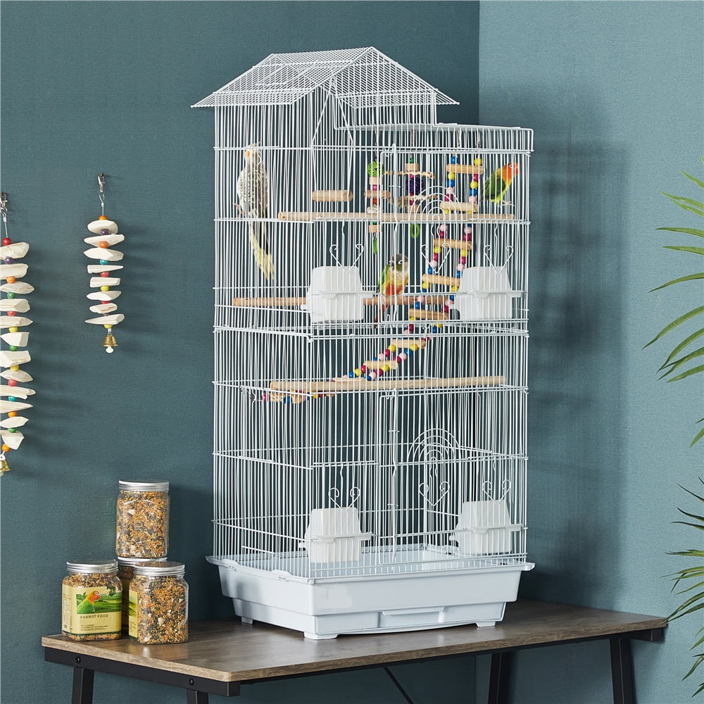 SmileMart 39" Metal Bird Cage with Perches and Toys, Black