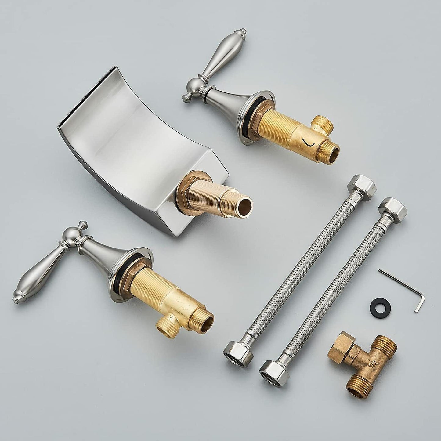 Zovajonia 3 Hole Bathroom Faucet, Matte Black Dual Crystal Knobs Vanity Basin LED Sink Faucet Mixer Bronze Bath Faucets,Widespread bathroom faucets for sink 3 hole Waterfall Tub Faucet