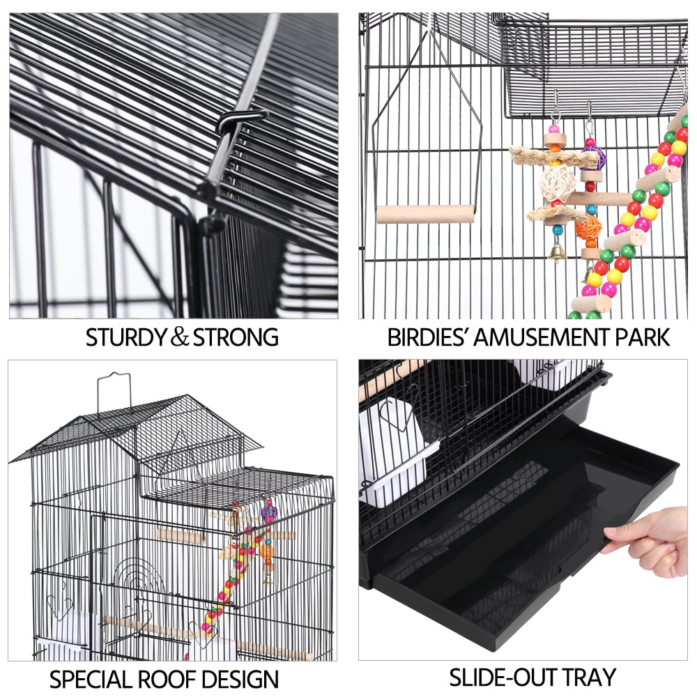 SmileMart 39" Metal Bird Cage with Perches and Toys, Black