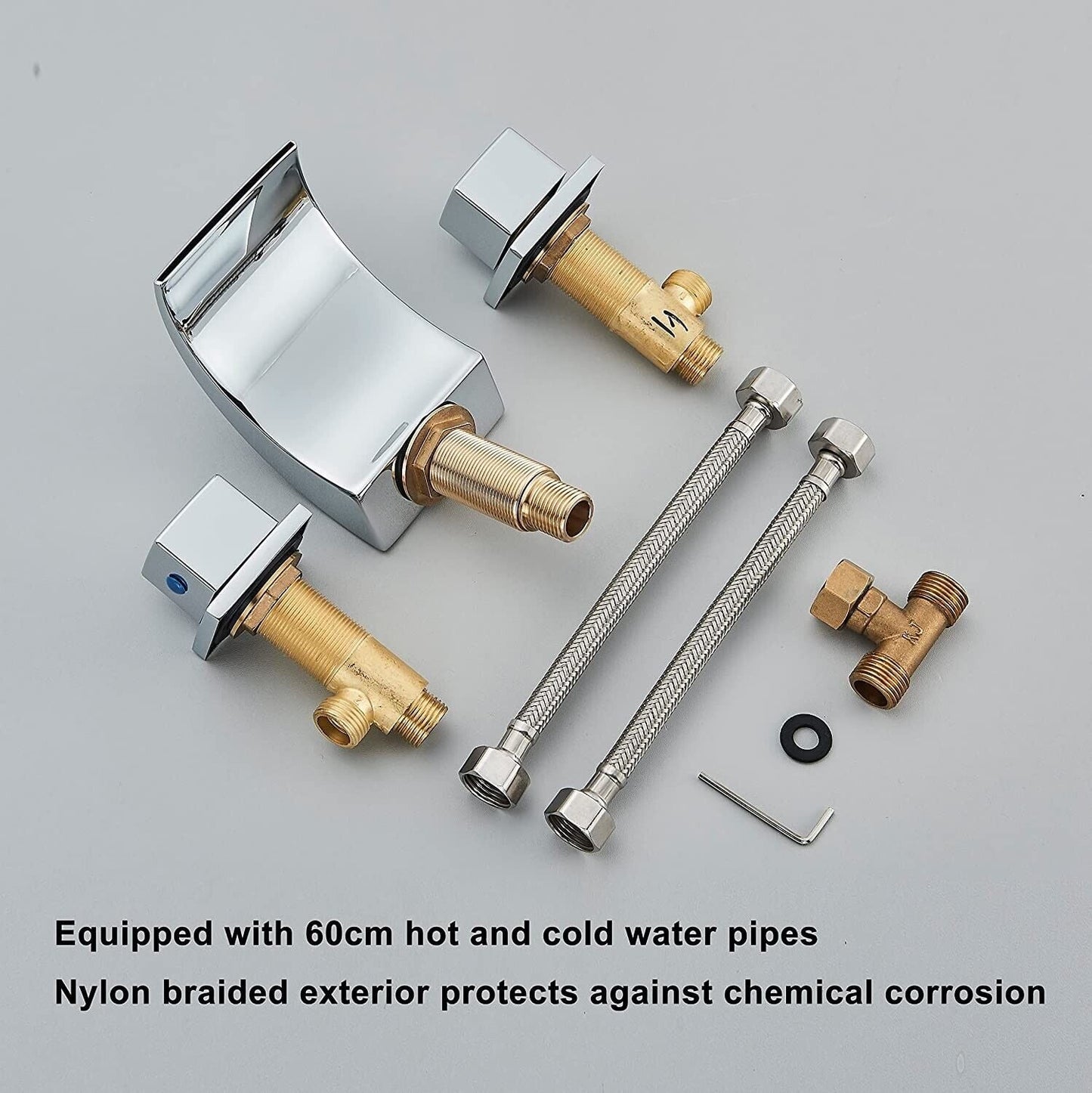 Zovajonia 3 Hole Bathroom Faucet, Matte Black Dual Crystal Knobs Vanity Basin LED Sink Faucet Mixer Bronze Bath Faucets,Widespread bathroom faucets for sink 3 hole Waterfall Tub Faucet