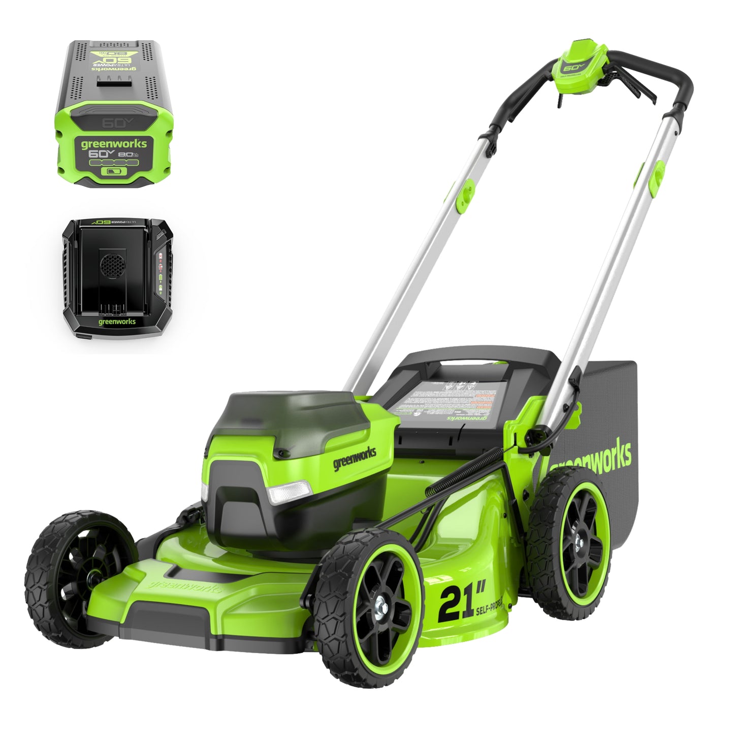 Greenworks 60V 21" Self Propelled Lawn Mower with 8.0 Ah Battery & Rapid Charger 2546402