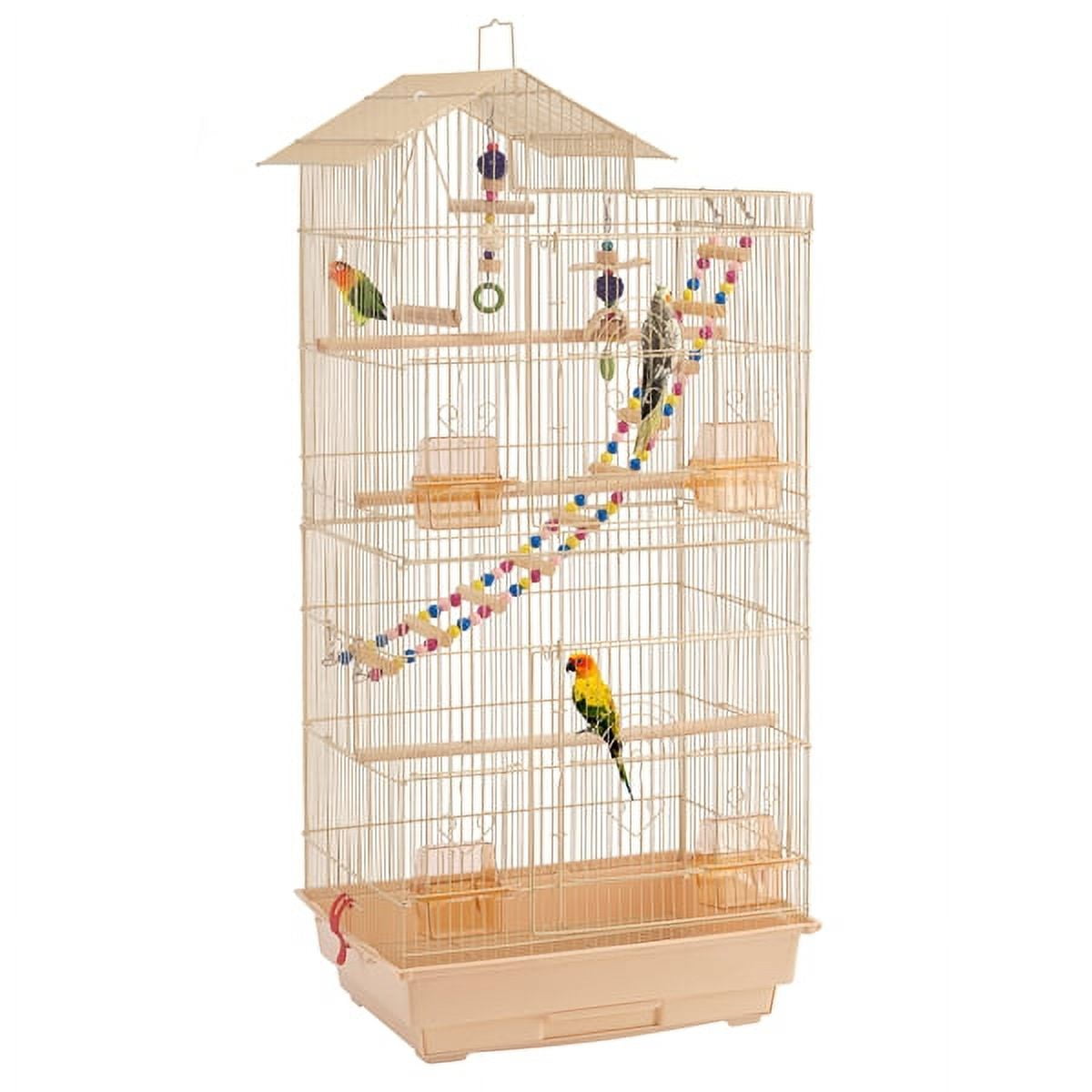 SmileMart 39" Metal Bird Cage with Perches and Toys, Black