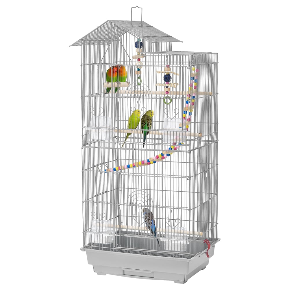 SmileMart 39" Metal Bird Cage with Perches and Toys, Black