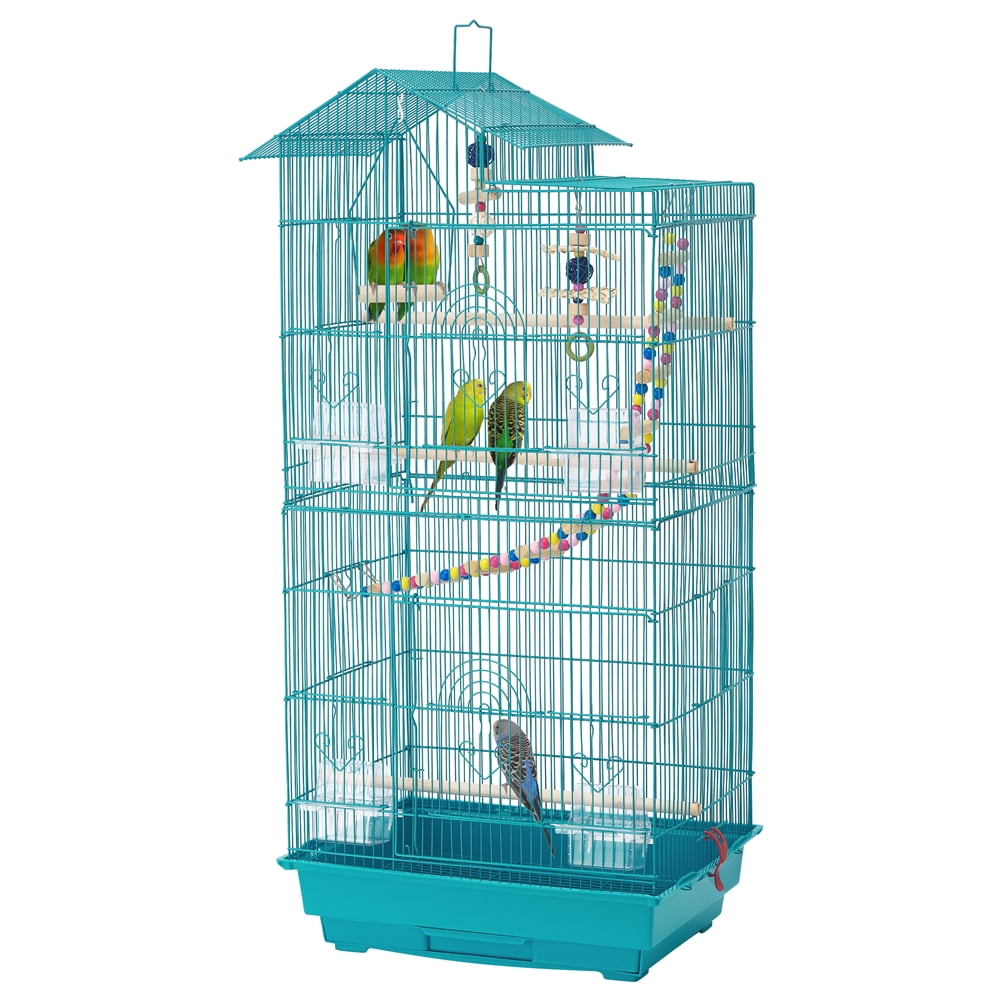 SmileMart 39" Metal Bird Cage with Perches and Toys, Black