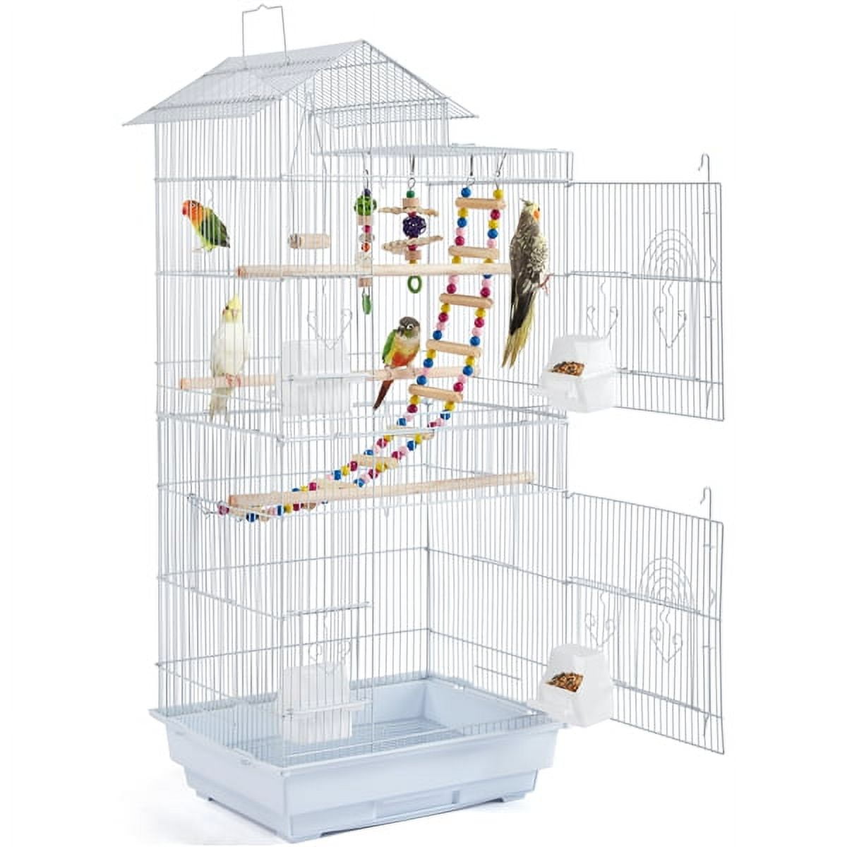 SmileMart 39" Metal Bird Cage with Perches and Toys, Black