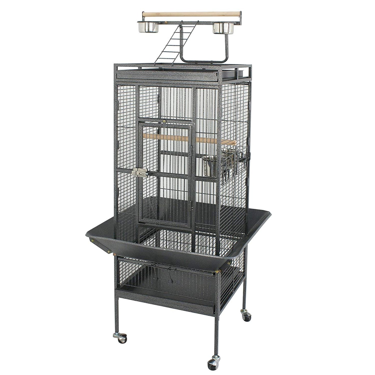 ZENSTYLE 61" Large Bird Cage with Rolling Stand Parrot Cage Cockatiel House Wrought Iron Birdcage, Black