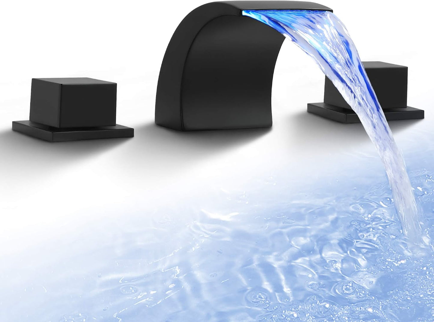 Zovajonia 3 Hole Bathroom Faucet, Matte Black Dual Crystal Knobs Vanity Basin LED Sink Faucet Mixer Bronze Bath Faucets,Widespread bathroom faucets for sink 3 hole Waterfall Tub Faucet