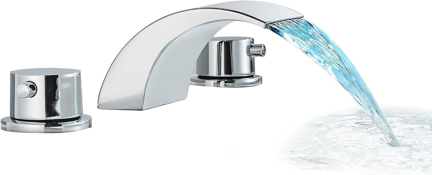 Zovajonia 3 Hole Bathroom Faucet, Matte Black Dual Crystal Knobs Vanity Basin LED Sink Faucet Mixer Bronze Bath Faucets,Widespread bathroom faucets for sink 3 hole Waterfall Tub Faucet