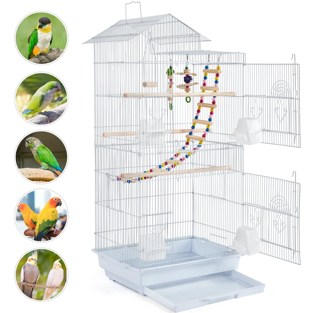 SmileMart 39" Metal Bird Cage with Perches and Toys, Black