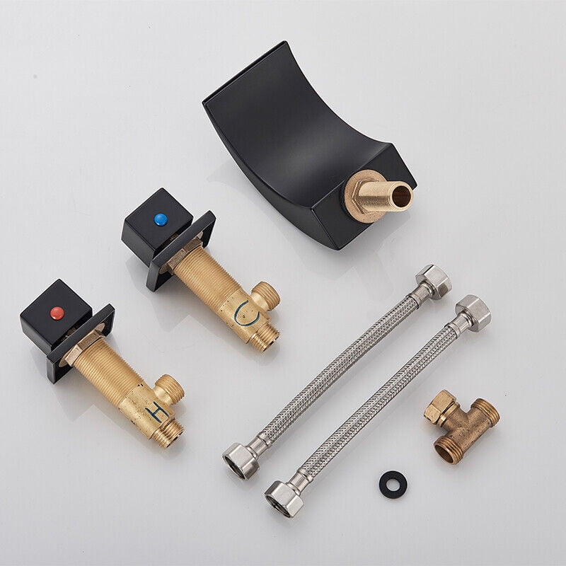 Zovajonia 3 Hole Bathroom Faucet, Matte Black Dual Crystal Knobs Vanity Basin LED Sink Faucet Mixer Bronze Bath Faucets,Widespread bathroom faucets for sink 3 hole Waterfall Tub Faucet