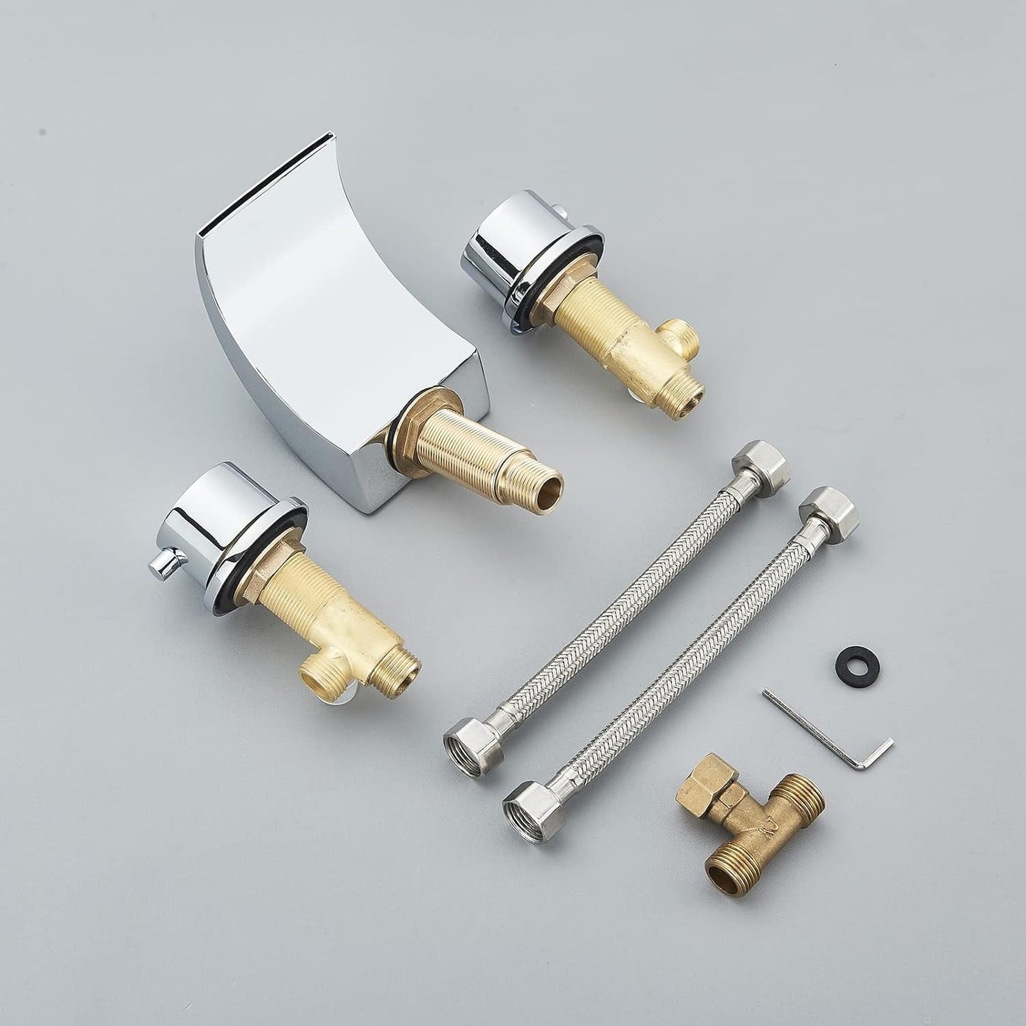 Zovajonia 3 Hole Bathroom Faucet, Matte Black Dual Crystal Knobs Vanity Basin LED Sink Faucet Mixer Bronze Bath Faucets,Widespread bathroom faucets for sink 3 hole Waterfall Tub Faucet