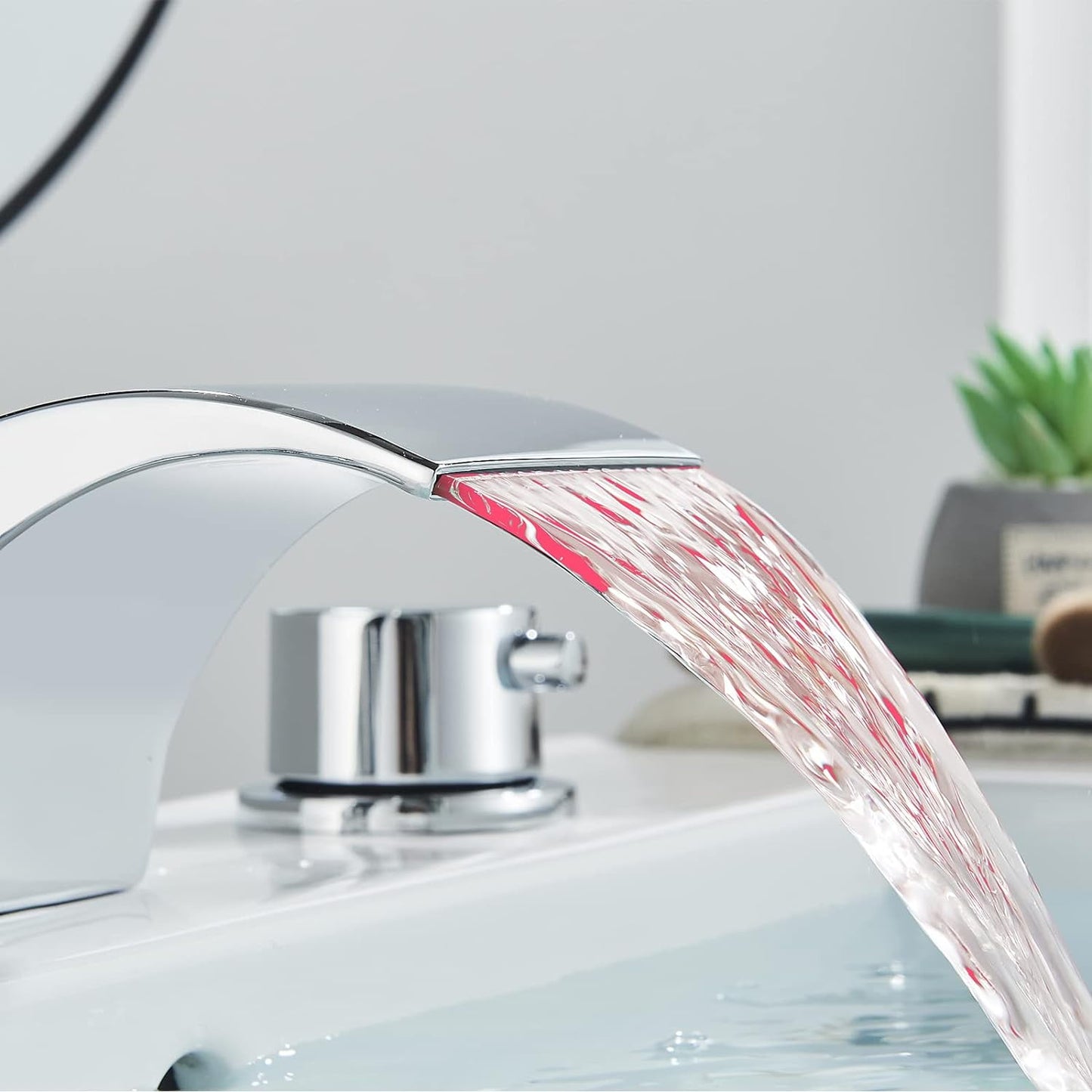 Zovajonia 3 Hole Bathroom Faucet, Matte Black Dual Crystal Knobs Vanity Basin LED Sink Faucet Mixer Bronze Bath Faucets,Widespread bathroom faucets for sink 3 hole Waterfall Tub Faucet