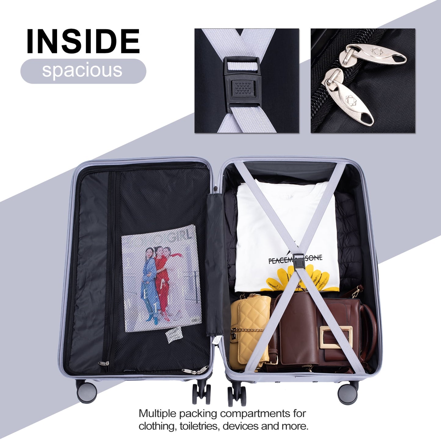 Travelhouse 3 Piece Hardside Luggage Set Hardshell Lightweight Suitcase with TSA Lock Spinner Wheels 3 .(Orange)