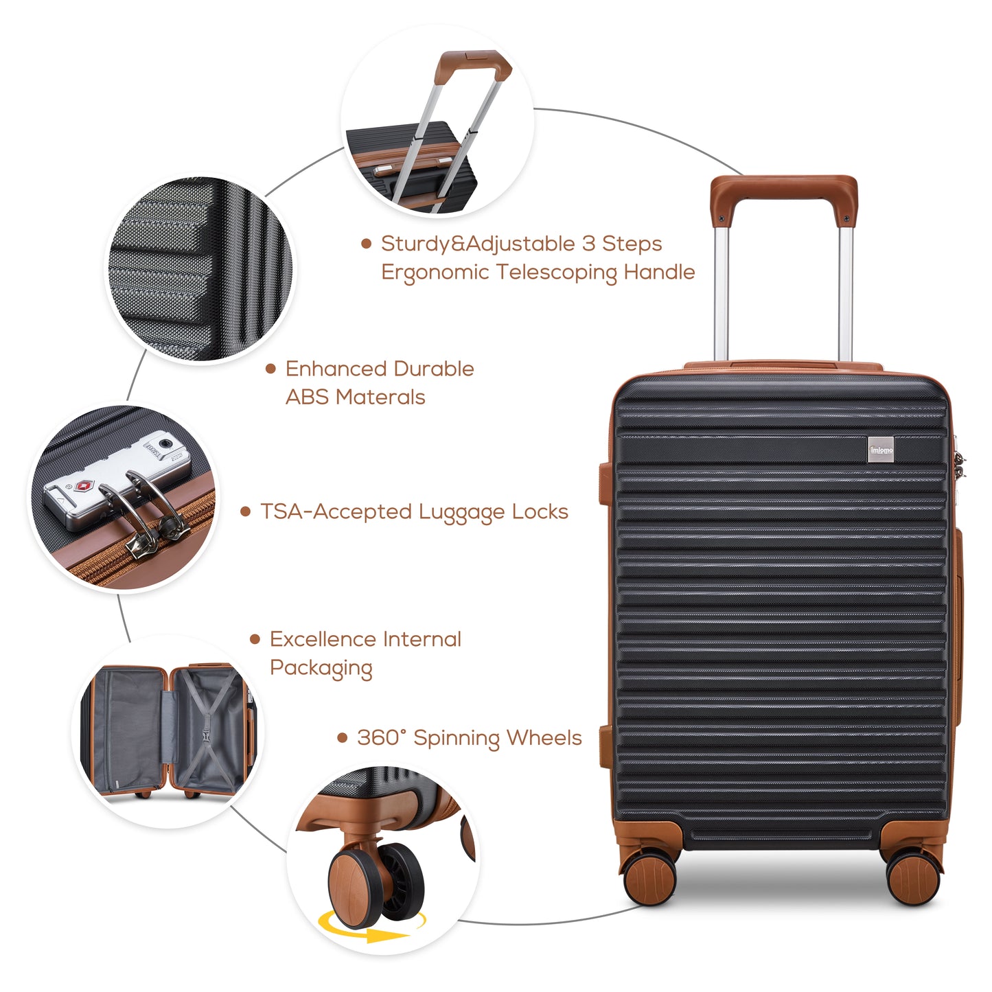 imiomo 20" Carry-on Luggage, Hard Luggage with Spinner Wheels, Lightweight Luggage Set with TSA Lock