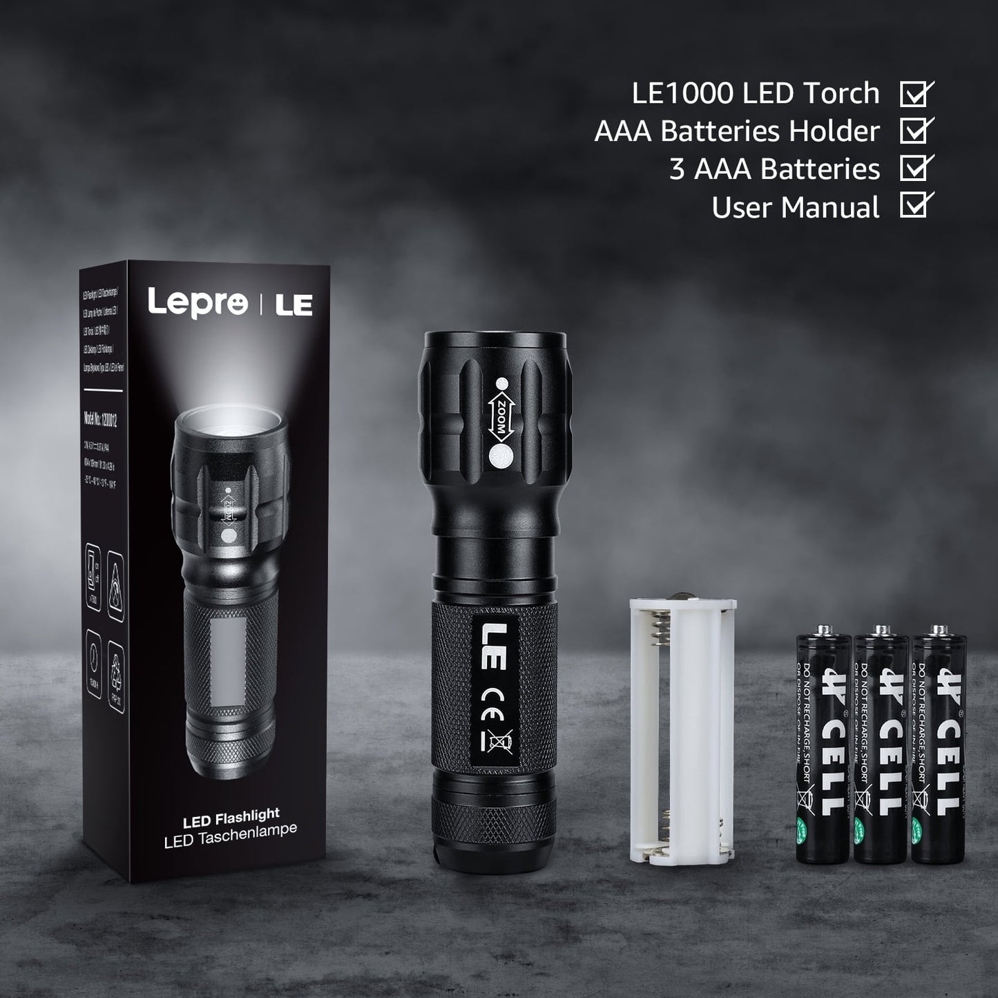 LE 2-Packs LED Flash Light LE1000 High Lumens, Multifunction Mini Tactical Flashlight , Zoomable, Waterproof, Adjustable Brightness Camping Accessories for Outdoor, Emergency , AAA Batteries Included