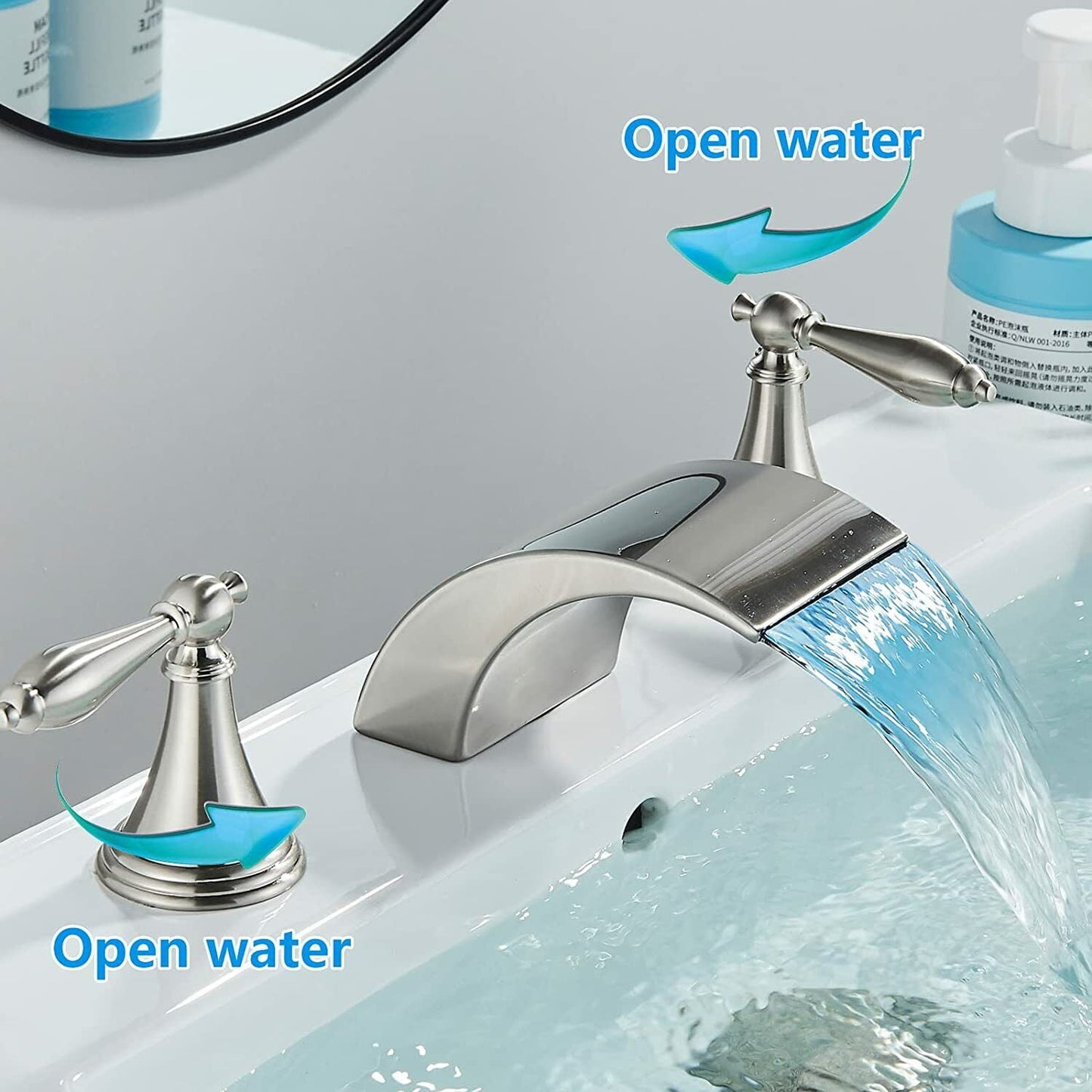 Zovajonia 3 Hole Bathroom Faucet, Matte Black Dual Crystal Knobs Vanity Basin LED Sink Faucet Mixer Bronze Bath Faucets,Widespread bathroom faucets for sink 3 hole Waterfall Tub Faucet