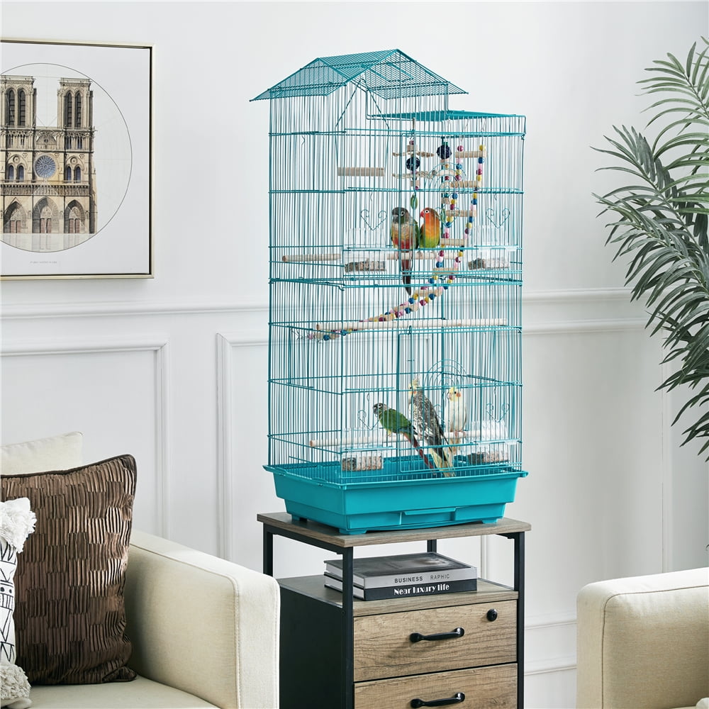 SmileMart 39" Metal Bird Cage with Perches and Toys, Black