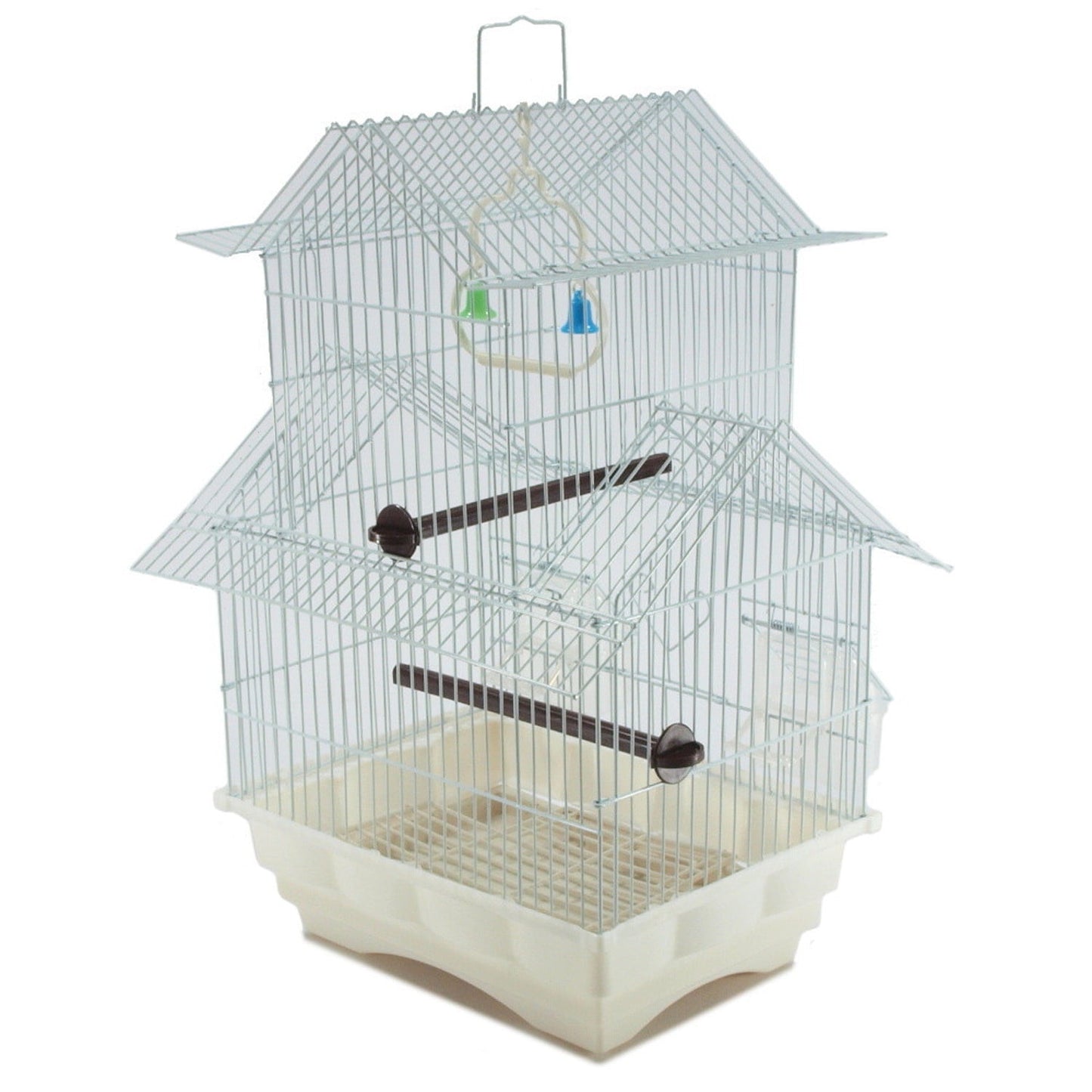White 18-inch Medium Parakeet Wire Bird Cage for 1 or 2 Birds perfect Bird Travel Cage and Hanging Bird House