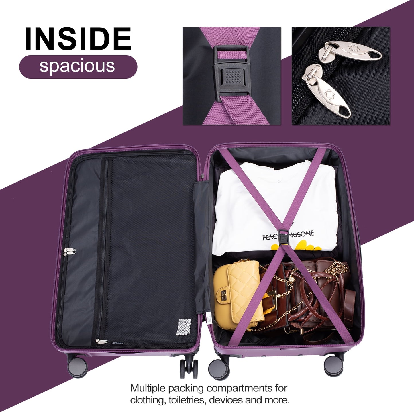 Travelhouse 3 Piece Hardside Luggage Set Hardshell Lightweight Suitcase with TSA Lock Spinner Wheels 3 .(Orange)