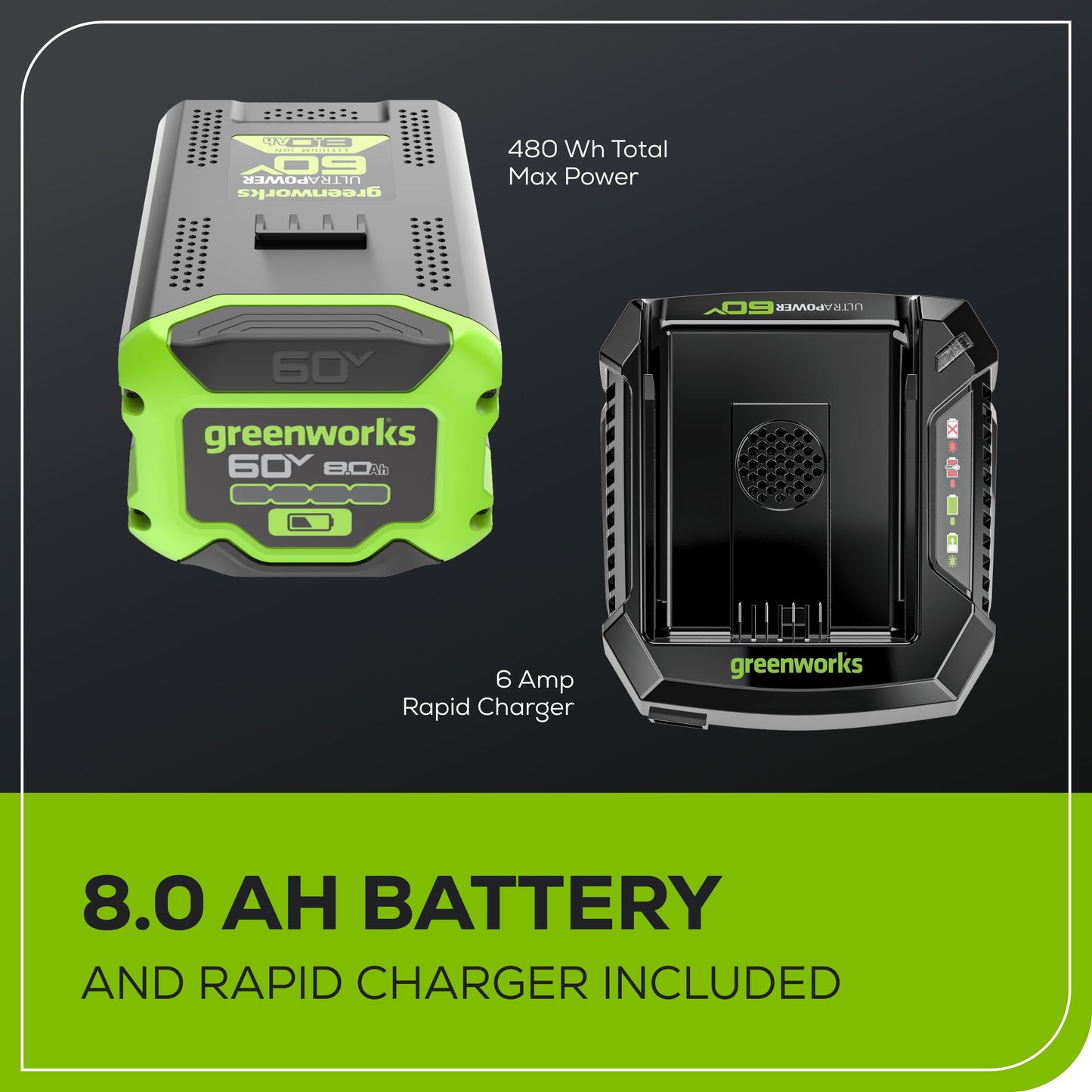 Greenworks 60V 21" Self Propelled Lawn Mower with 8.0 Ah Battery & Rapid Charger 2546402