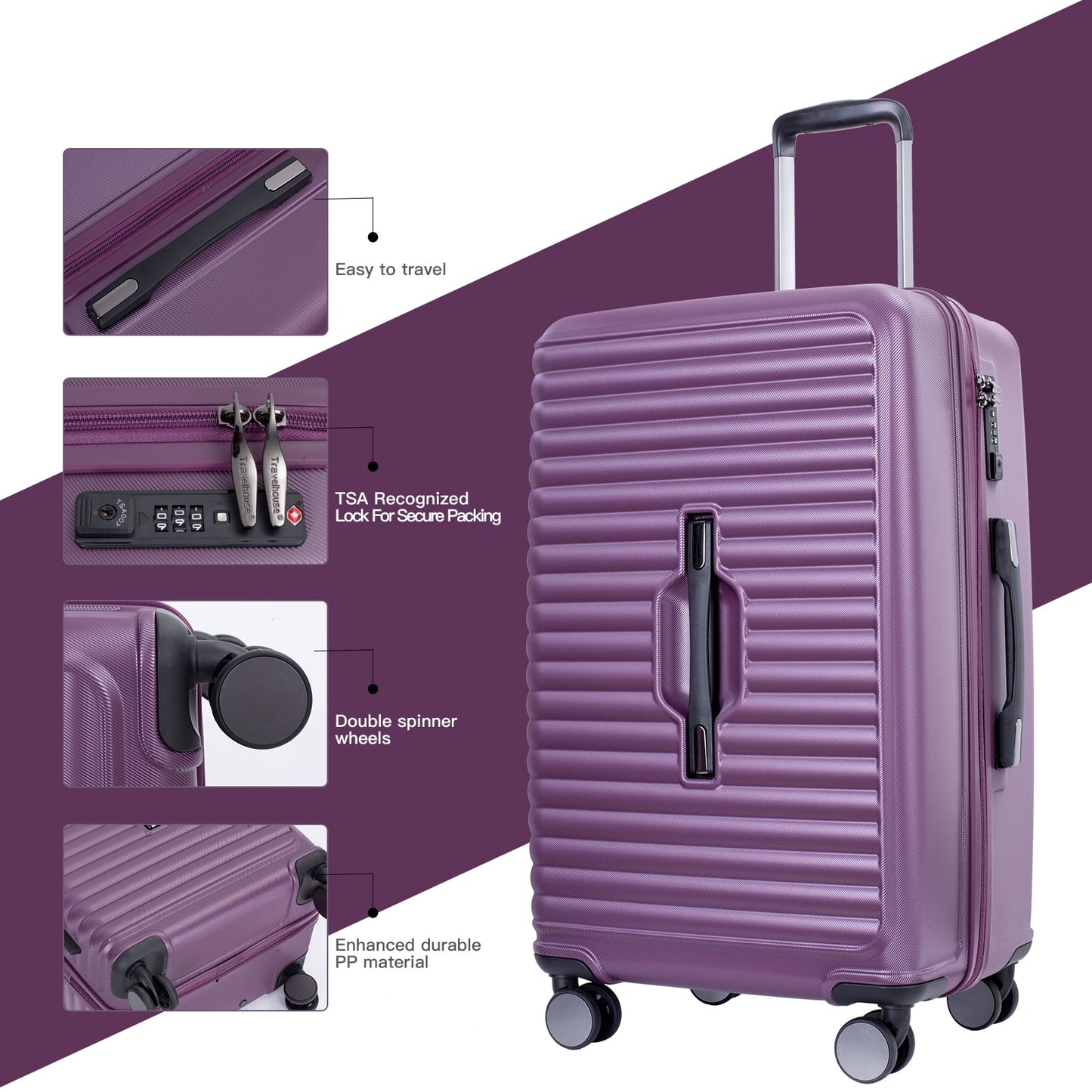 Travelhouse 3 Piece Hardside Luggage Set Hardshell Lightweight Suitcase with TSA Lock Spinner Wheels 3 .(Orange)