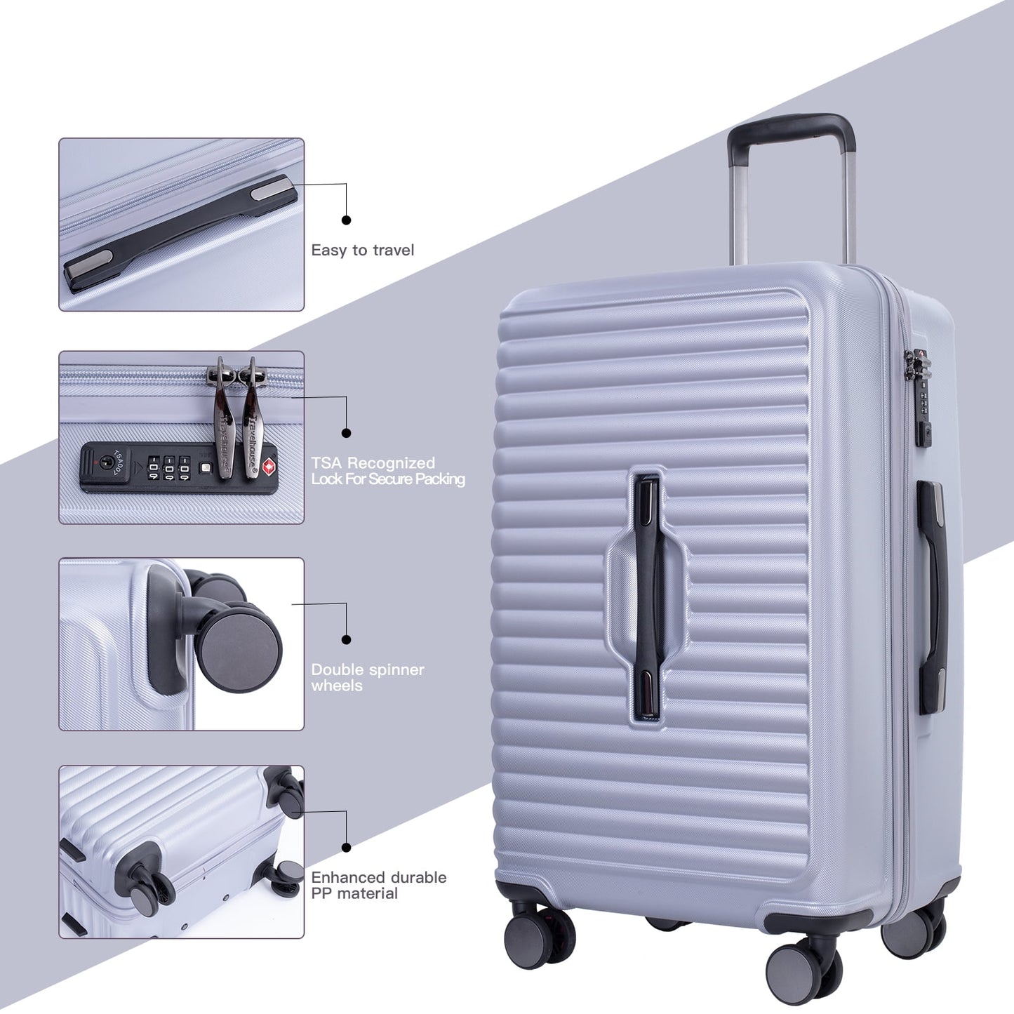 Travelhouse 3 Piece Hardside Luggage Set Hardshell Lightweight Suitcase with TSA Lock Spinner Wheels 3 .(Orange)