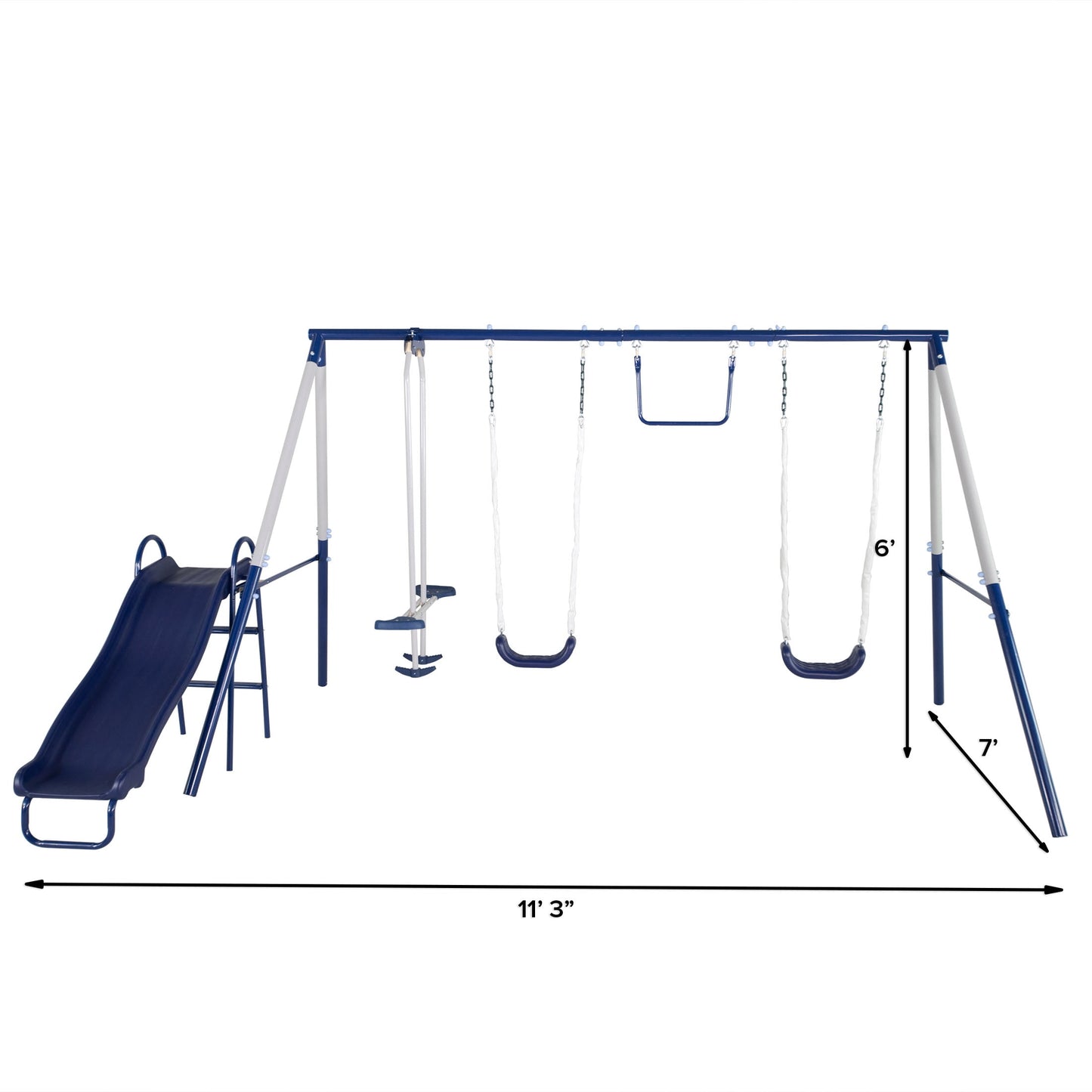Sportspower Arcadia Metal Swing Set with Trapeze, 2 Person Glider Swing, and Lifetime Warranty on Blow Molded Slide