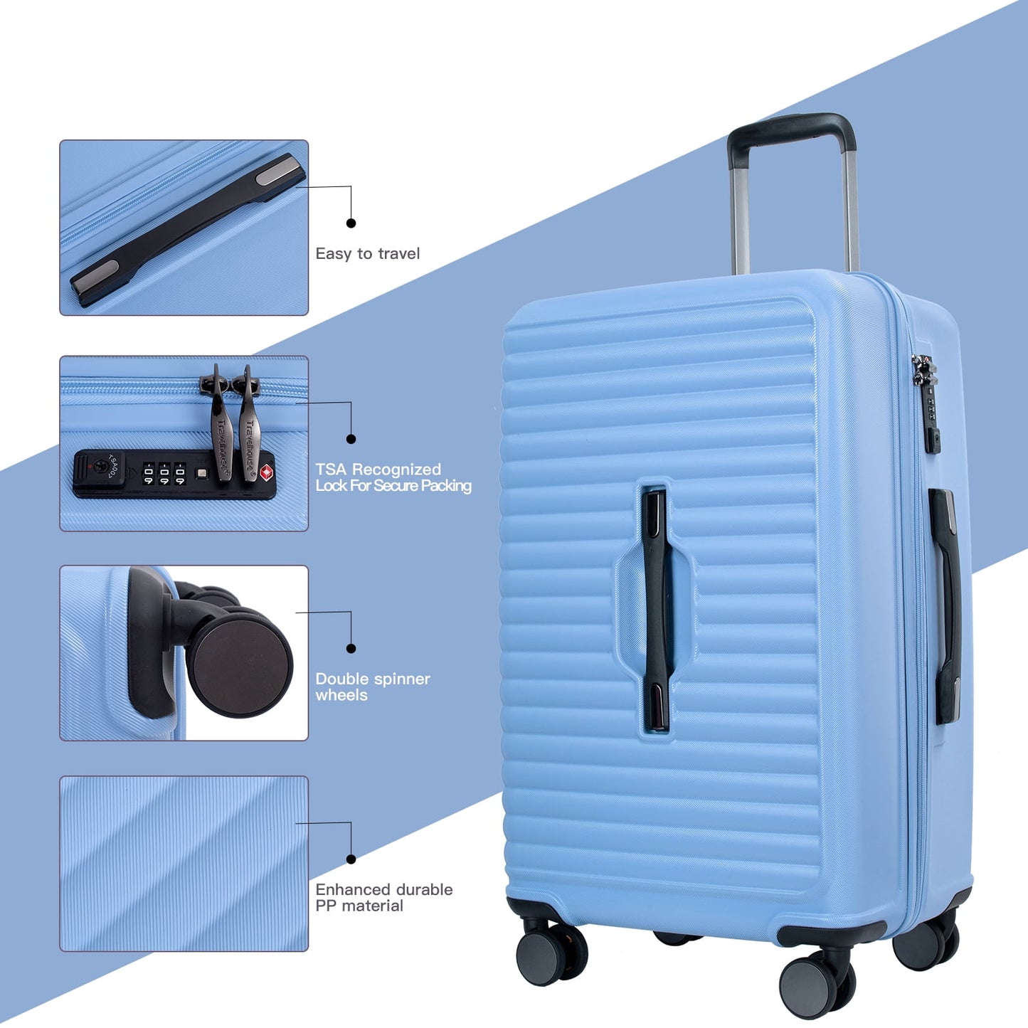 Travelhouse 3 Piece Hardside Luggage Set Hardshell Lightweight Suitcase with TSA Lock Spinner Wheels 3 .(Orange)