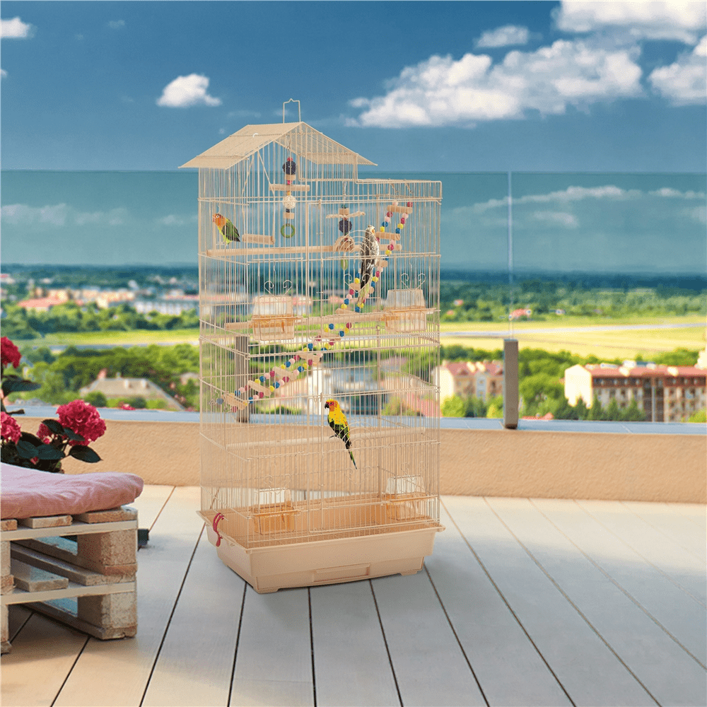 SmileMart 39" Metal Bird Cage with Perches and Toys, Black