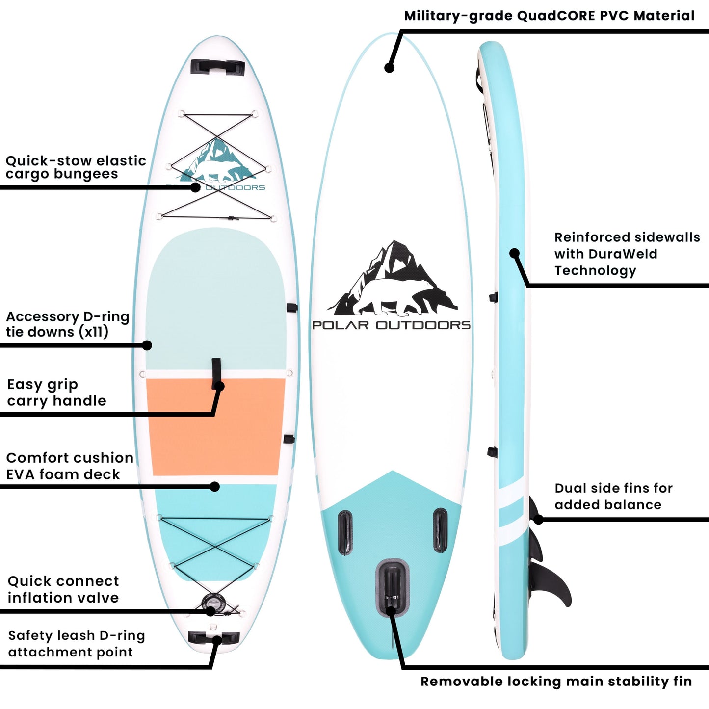 Roc Inflatable Stand Up Paddle Board with Premium sup Accessories & Backpack, Non-Slip Deck, Waterproof Bag, Leash, Paddle and Hand Pump