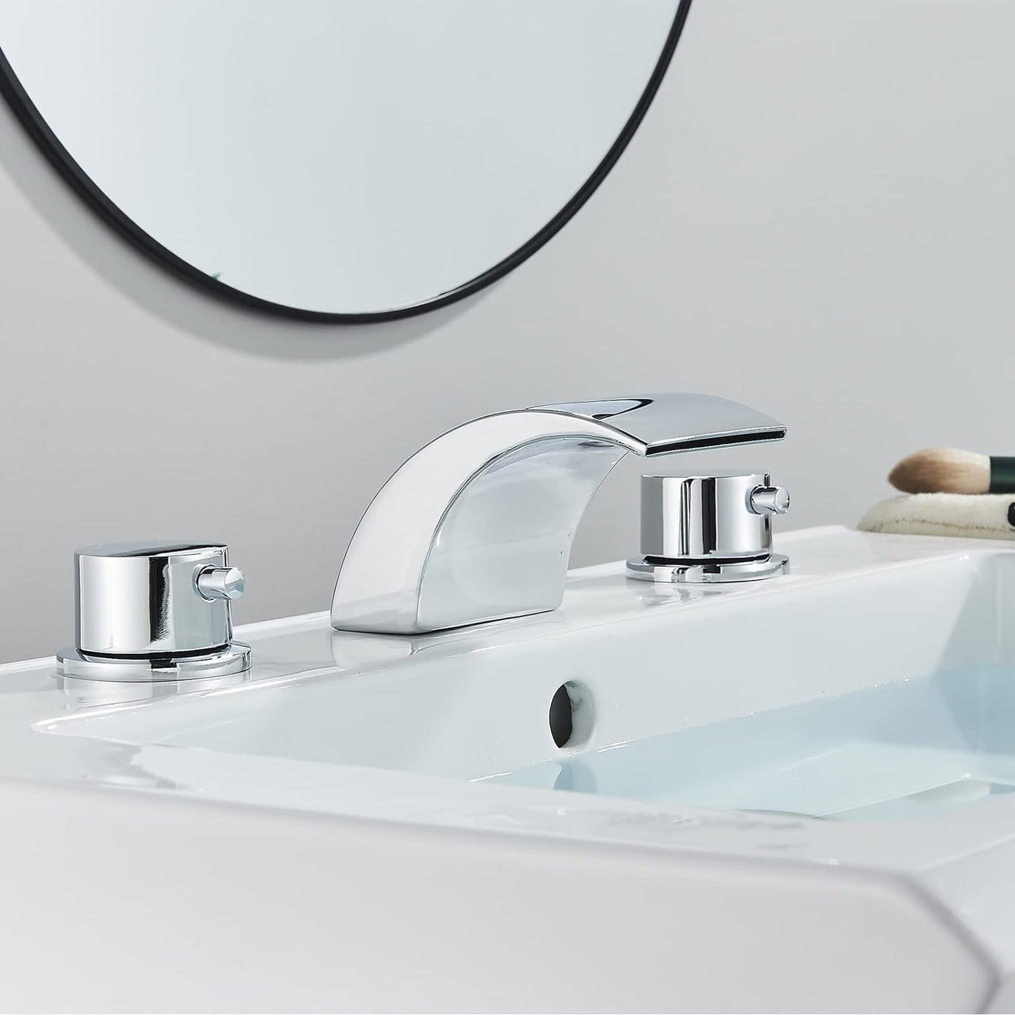 Zovajonia 3 Hole Bathroom Faucet, Matte Black Dual Crystal Knobs Vanity Basin LED Sink Faucet Mixer Bronze Bath Faucets,Widespread bathroom faucets for sink 3 hole Waterfall Tub Faucet