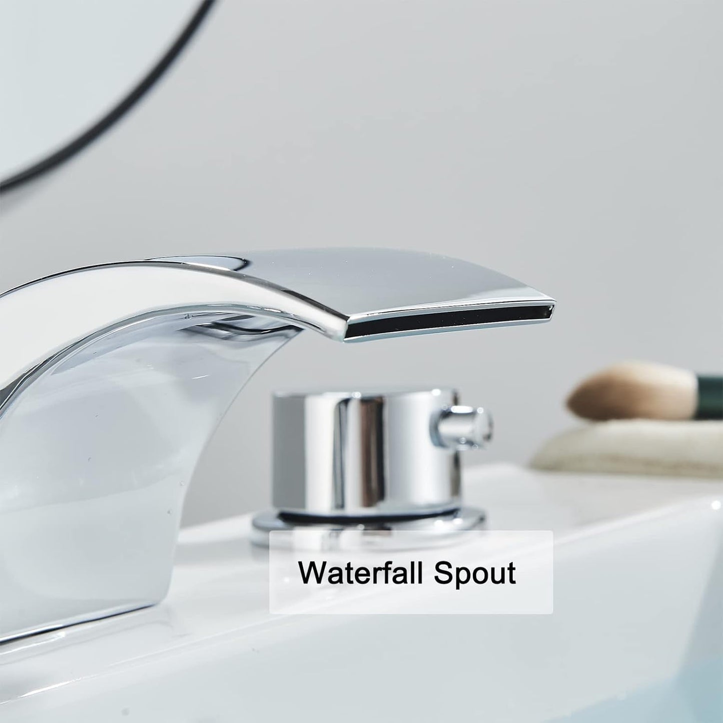 Zovajonia 3 Hole Bathroom Faucet, Matte Black Dual Crystal Knobs Vanity Basin LED Sink Faucet Mixer Bronze Bath Faucets,Widespread bathroom faucets for sink 3 hole Waterfall Tub Faucet