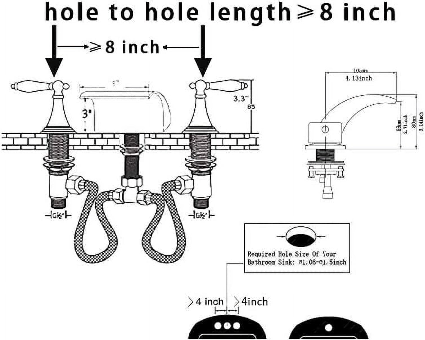 Zovajonia 3 Hole Bathroom Faucet, Matte Black Dual Crystal Knobs Vanity Basin LED Sink Faucet Mixer Bronze Bath Faucets,Widespread bathroom faucets for sink 3 hole Waterfall Tub Faucet