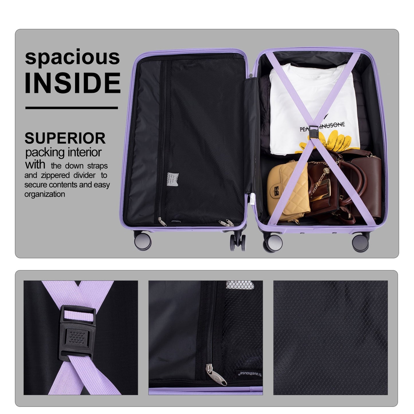 Travelhouse 3 Piece Hardside Luggage Set Hardshell Lightweight Suitcase with TSA Lock Spinner Wheels 3 .(Orange)