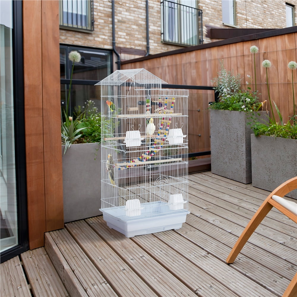 SmileMart 39" Metal Bird Cage with Perches and Toys, Black